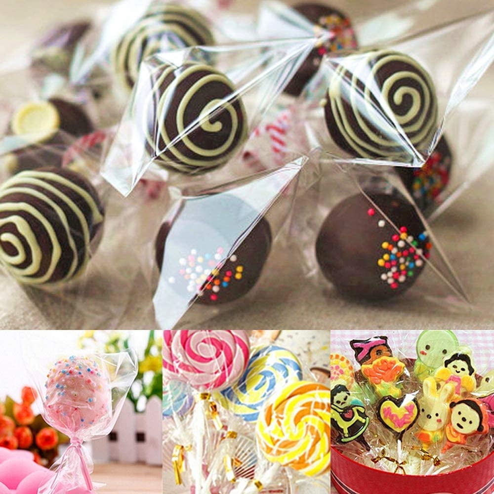 202Pcs Candy Treat Bags Clear Cellophane Bag& Small Treat Bags with Ties, Thickening Plastic Party Favor Bags for Lollipop Sticks Chocolate Cookie Chocolate Wrapping,,15*20，G41754