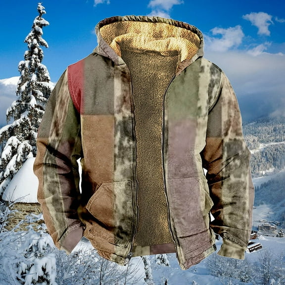 Azrian Clearance Men's Jacket, Winter Warm Button Down Cotton Men's Winter Long Sleeved Cardigan Pockets Warm Plush Hooded Jacket Fleece Sweater Coat