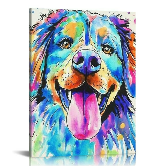 Autua Colorful Dog Canvas Wall Art Home Office Living Room Decor 12x16 in