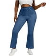 thumbnail image 3 of Bovxnpu Women's Capris Jeans Denim Capris Pants Leggings Women's Denim-Like Print Faux Pocket High Stretch Flare Pants, 3 of 8