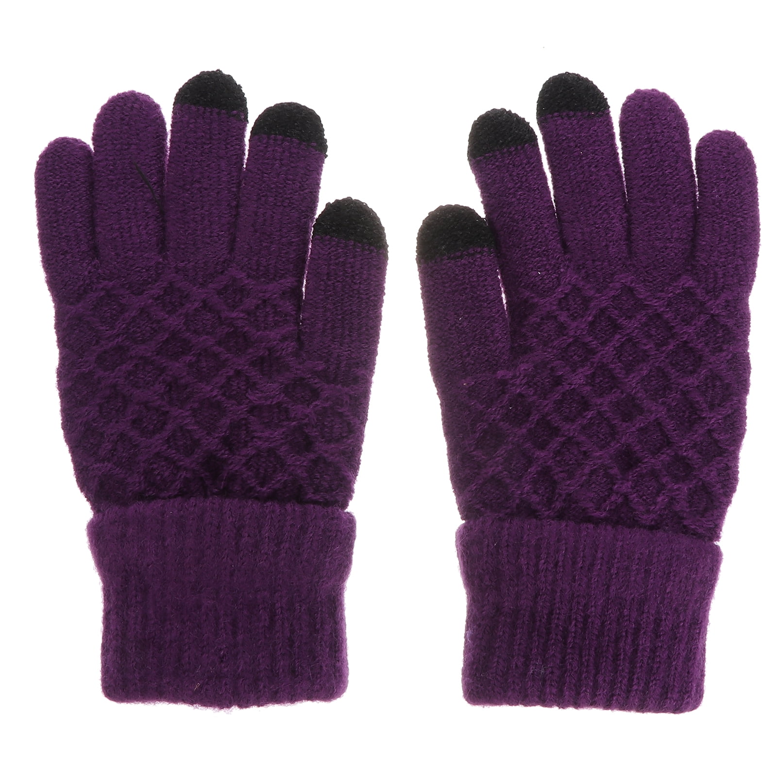 Pair of Wool Knitted Gloves for Touch Screen Cellphone Tablet MP5 Purple Walmart