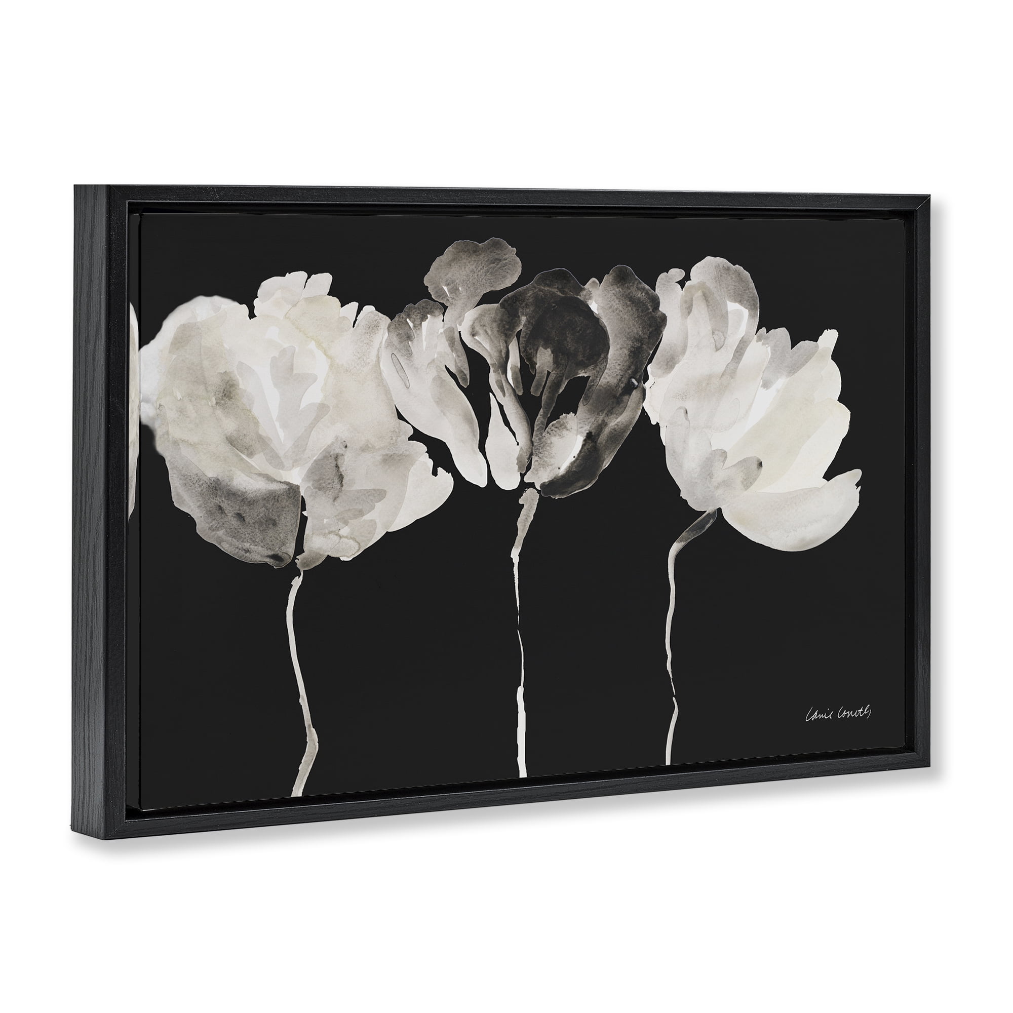 Stupell Industries Trio In Light On Black Black Framed Floater Canvas Wall Art, design by Lanie Loreth