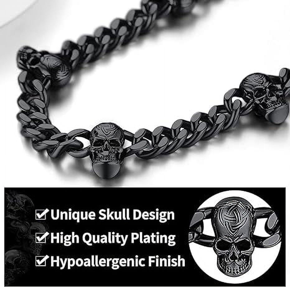 ChainsHouse Men's Black Gothic Punk Necklace Stainless Steel 9mm Thick Skull Link Chain Necklaces Jewelry Gift, 20"