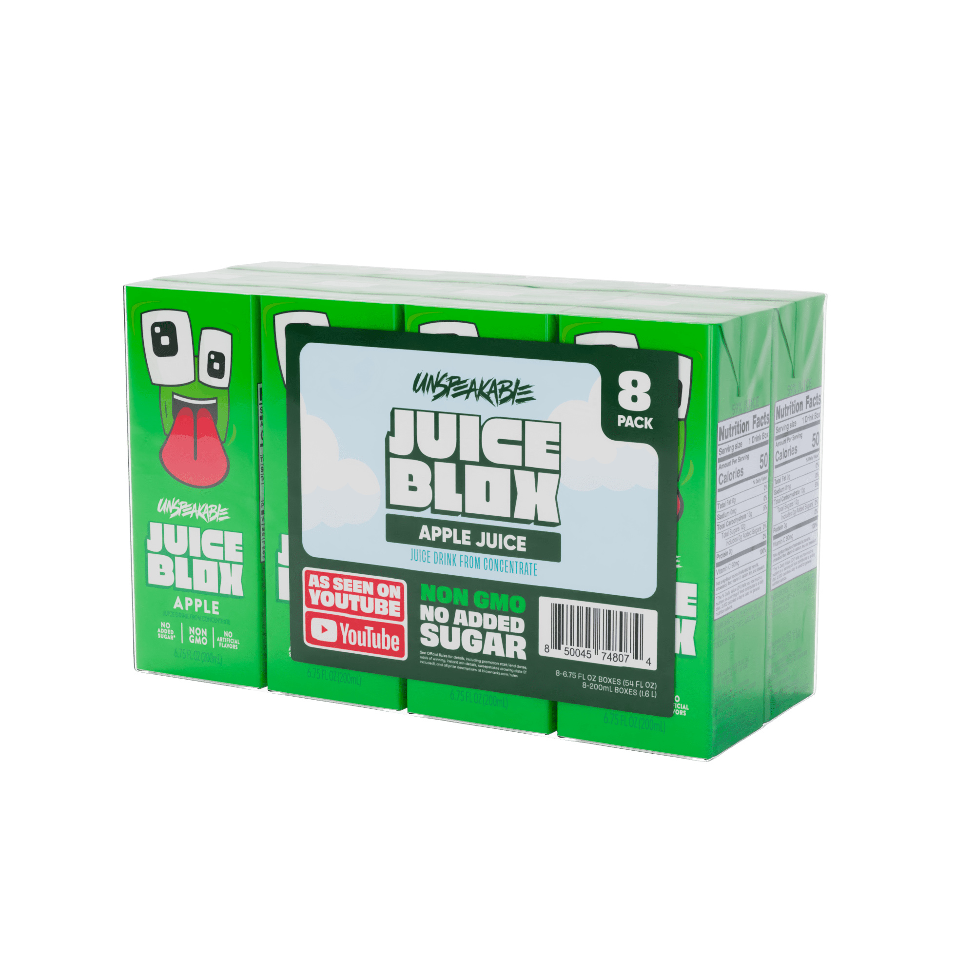 (4 pack) JuiceBlox Unspeakable Apple Juice, 6.75 fl oz, 8 Count Boxes, Light