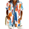 thumbnail image 2 of Ounisa Floral Printed Shirts for Women Casual Waffle Knit Short Sleeve Button Down Collared Tunic Tops Loose Fit Clothes, 2 of 5
