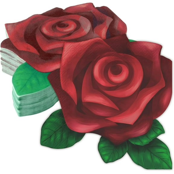 Cheerland Red Rose Disposable Napkins for Wedding and Valentine's Day, 50 Count
