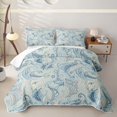 thumbnail image 2 of jejeloiu Airy Paisley Quilt King,Light Print King Coverlet Set For Adults,Blue Beige,3-Piece, 2 of 7