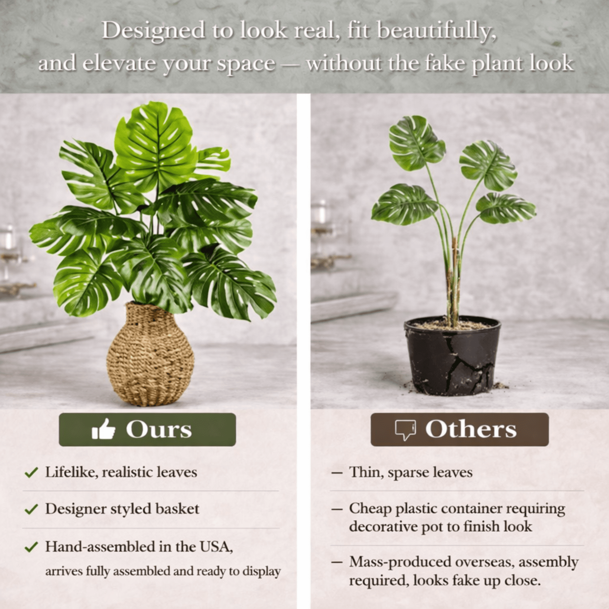 Artificial Plant, 3ft Artificial Monstera Plant in a Hand Woven Basket by LCG Florals, Faux Designer Fake Indoor Plant for Living Room, Office, and Home Décor