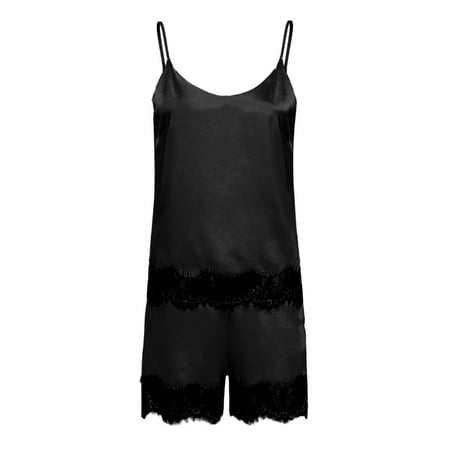 

Pgeraug pajamas for women Lace Lingerie Sleepwear Satin Silk doll Nightwear Pajamas women s sleepwear Black XL