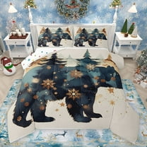 jejeloiu Woodland Animal Bear Full Size Comforter Sets,Gold Christmas Snowflake Bedding Comforter Set,Gold Beige Teal Bedding Sets For Boys Teens,Luxury Bedroom Decor Reversible,3pcs