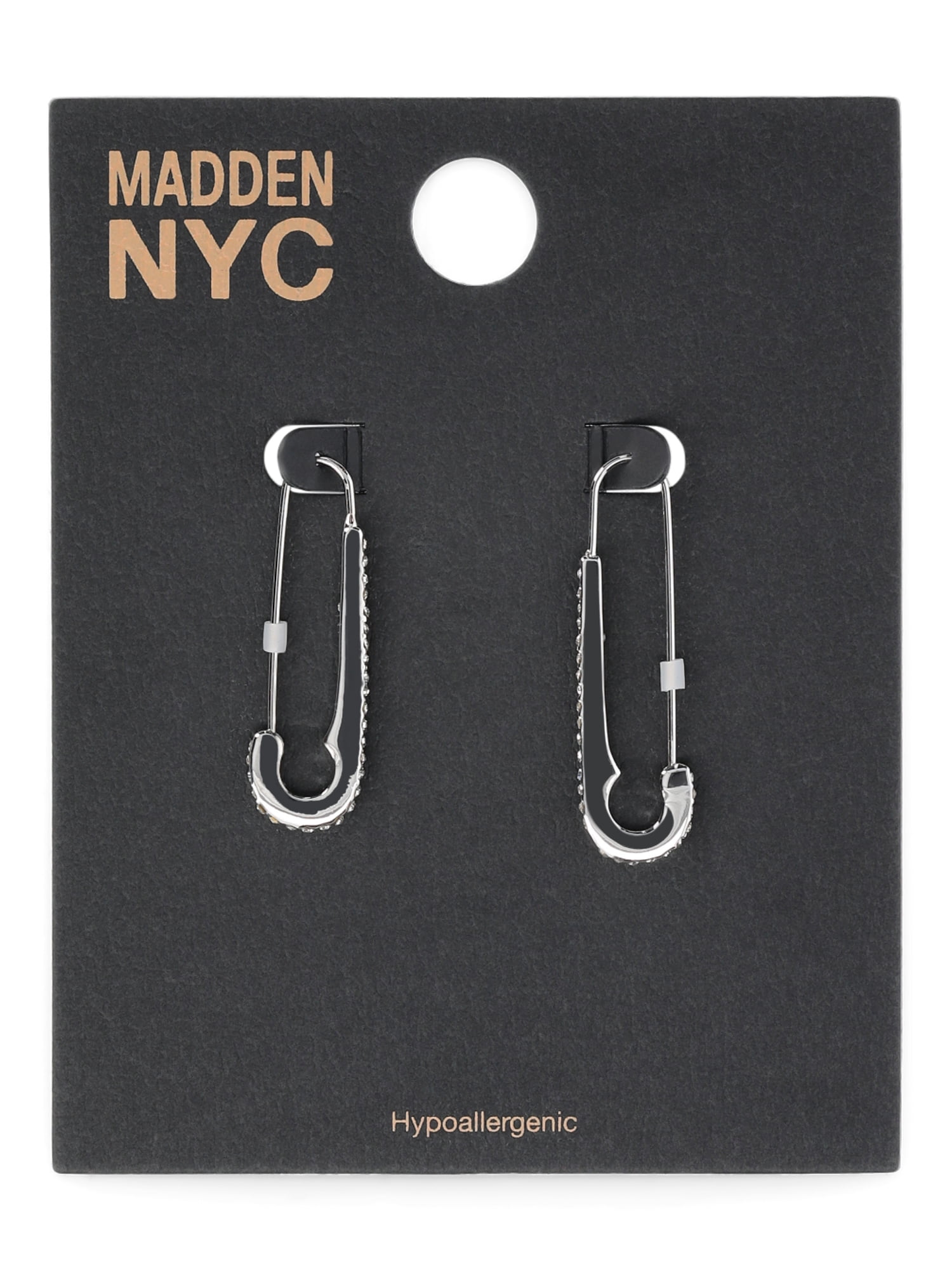 Madden NYC Women's Fashion Rhodium Safety Pin Hoop Earrings