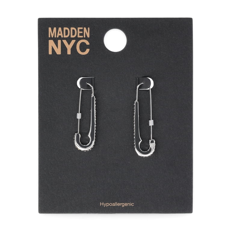 Madden NYC Rhodium Safety Pin Hoop Earrings photo 2