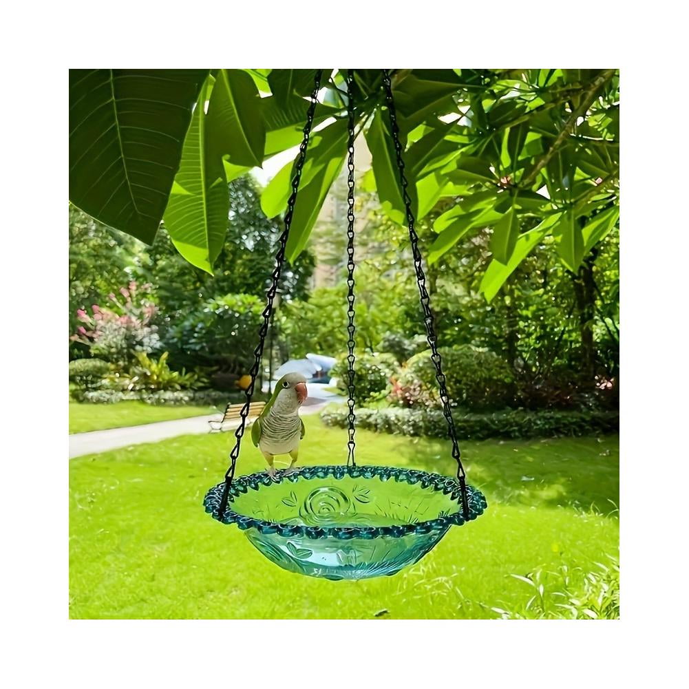 Hanging Bird Bath Feeder Bowl with Chain, Outdoor Bird Water Basin and Seed Feeder, Weather Resistant Garden Bird Bath Decoration for Yard Tree Patio