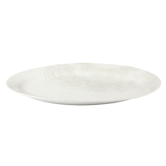 The Pioneer Woman Vintage Lace 20-inch Stoneware Oval Serving Tray Platter, White