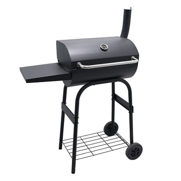 BN-LINK Barrel Charcoal Grill, Outdoor Grill with Side Shelf and Built-In Thermometer, 320 Sq. In. Cooking Area, Portable BBQ Grill & Smoker Combo for Backyard, Parties, Camping