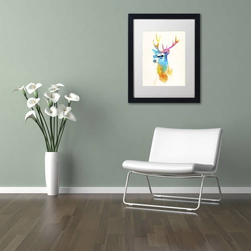 Trademark Fine Art 'Sunny Stag' Canvas Art by Robert Farkas, White Matte, Black Frame