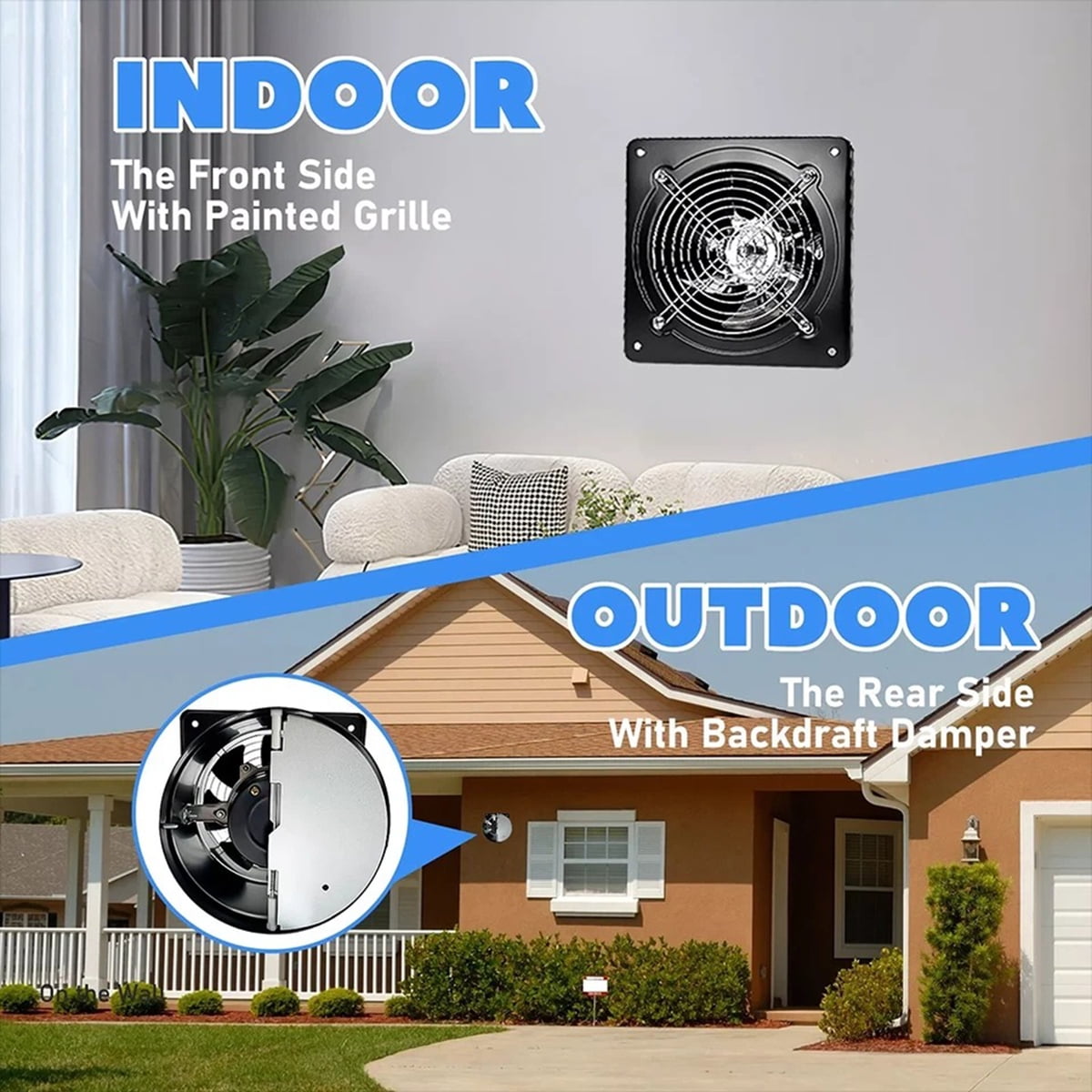 Eurhowing 8 Inch Exhaust Fan, 110V Wall Mount Ventilation Fan with Power Cord, Quiet Exhaust Fan for Kitchen, Bathroom, Laundry Room, Garage