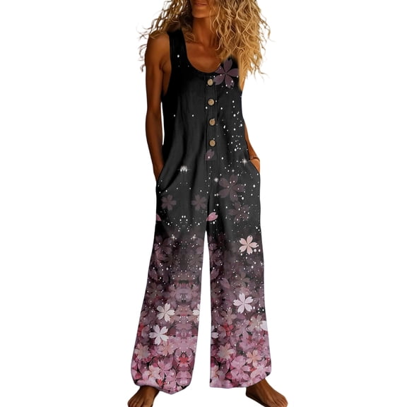 Fgvctg Jumpsuits for Women Dressy Sleeveless One Piece Spaghetti Straps Overalls Parade Wide Leg Pant Tropical Graphic Bib Overalls Romper Summer Beach Vacation Pants With Pockets Light Gray 2XL