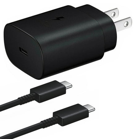 Original Samsung 25W Super Fast Charger + USB-C Cable Compatible with Galaxy Book 10.6 - Samsung wall charger with 25 Watt Super fast charge capability + USB-C to USB-C Cable, 3FT, Black