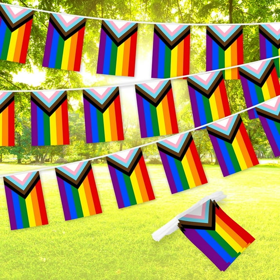 G128 8.2 in x 5.5 in Polyester LGBT Progress Rainbow Outdoor Flag and Banner, (38 Pack)