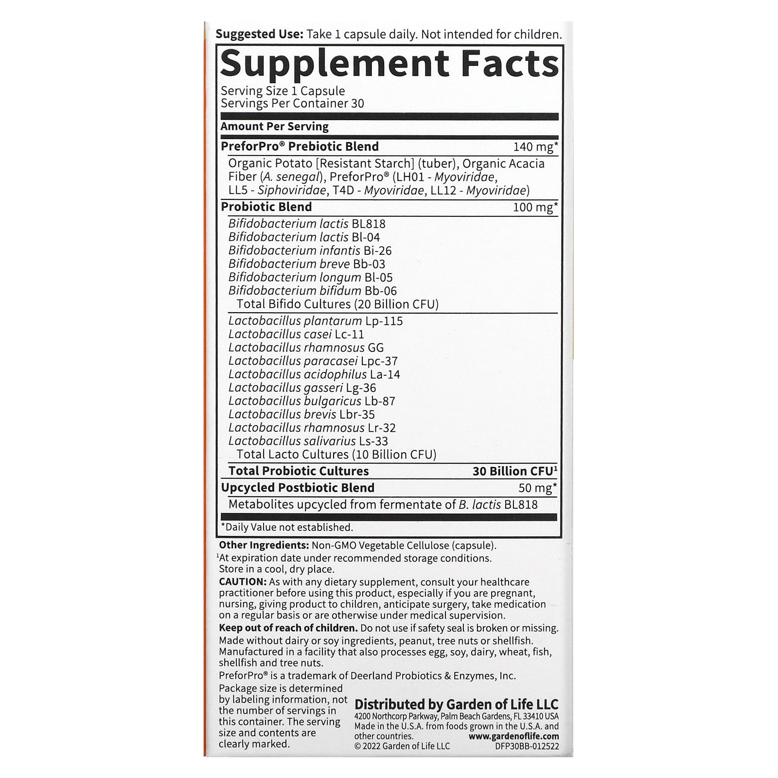 Garden of Life Dr Formulated Once Daily 3-in-1 Complete Probiotics, Prebiotics & Postbiotics - PRE + PRO + POSTBIOTIC Supplement for Adults’ Digestive & Immune Health, 30 Billion CFU, 30 Day Supply