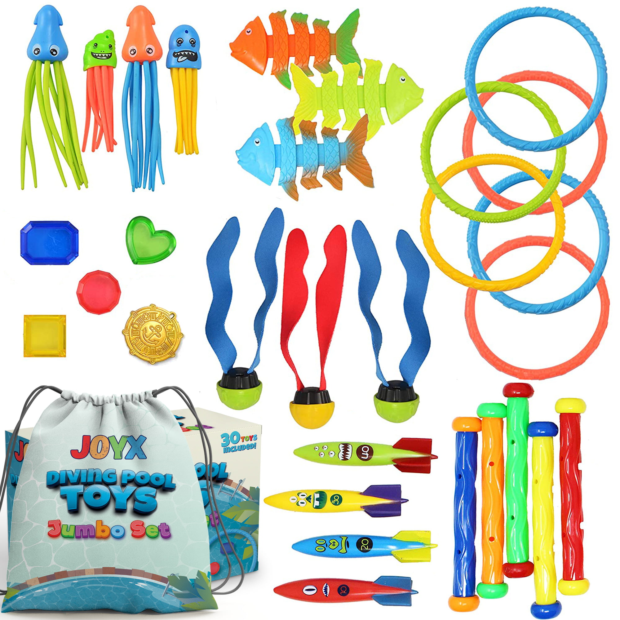 with Underwater Treasure 4 Pcs 4 Pcs ToyerBee Diving Toys Diving Sticks Toypedo Bandits 29 Pack Pool Toys with Organizer for Kids/Toddlers Underwater Diving Rings 4 Pcs Diving Toy Balls 4 Pcs