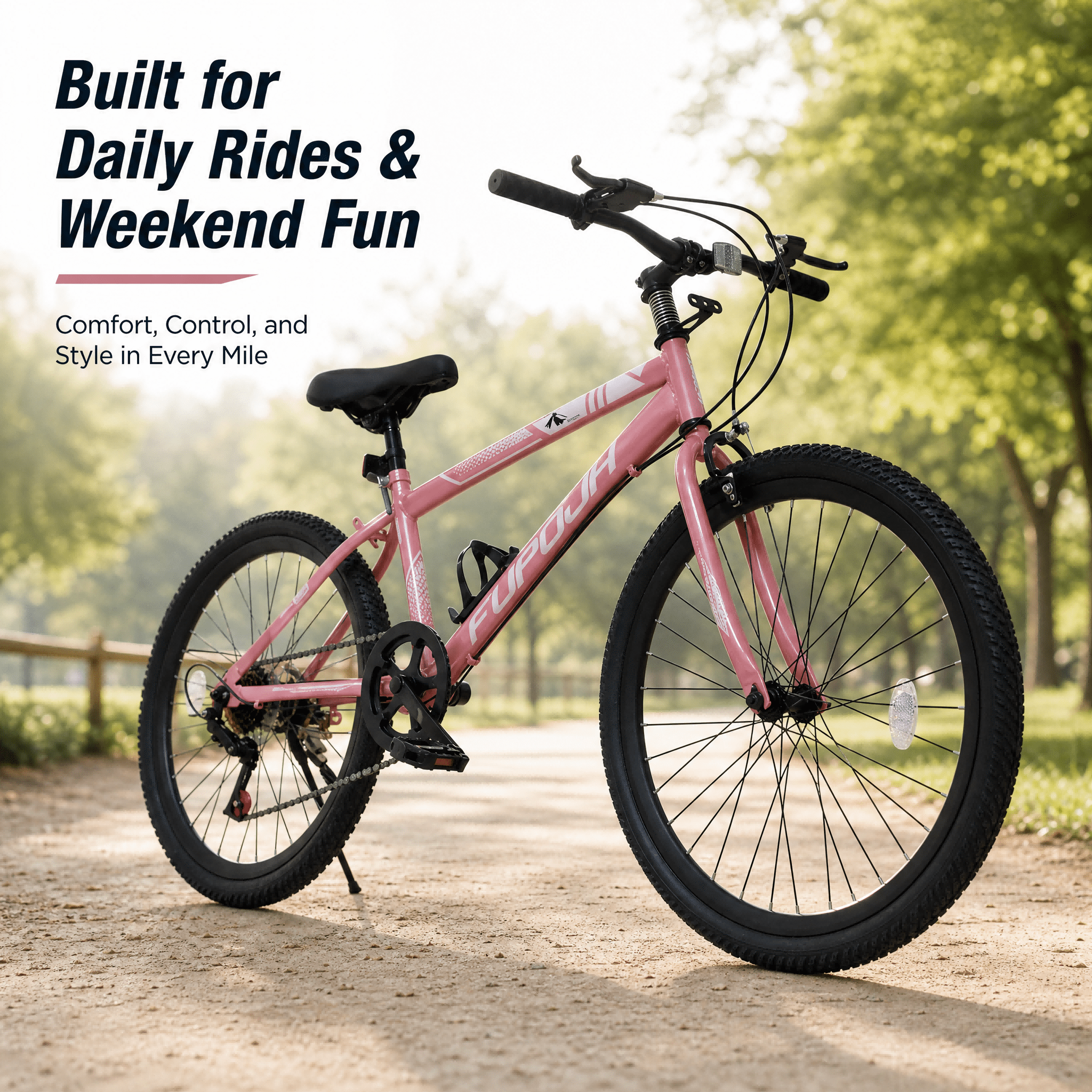 FUPOJH 24" Mountain Bikes for Teens,7 Speed,V Brakes,off Road Tires,Unisex,Pink