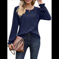 thumbnail image 2 of Camisas de Larga para Mujer, Cuello Redondo, Túnicas Informales Holgadas, Blusas Elegantes para el Trabajo, Ropa de Moda de Otoño 2025 Azul Marino L, 2 of 10