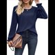 thumbnail image 2 of Camisas de Larga para Mujer, Cuello Redondo, Túnicas Informales Holgadas, Blusas Elegantes para el Trabajo, Ropa de Moda de Otoño 2025 Azul Marino XL, 2 of 10
