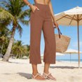 thumbnail image 4 of JUUNthy Womens Capri Pants, Cotton Linen Straight Leg High Waisted Loose Fit Casual Pants with Pockets Gray 2XL, 4 of 12