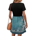 thumbnail image 6 of Spring Summer Casual Square Neck Retro Print Sun Dresses Women Women's Mini Dress,Short Sleeves Vacation Dress Beach Dress, 6 of 6