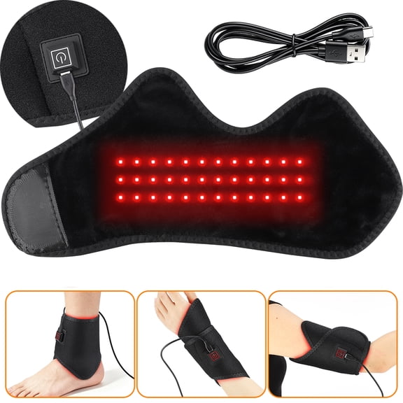 Hwallkare Heated Wrist and Ankle Wrap, 3 Heat Settings, Electric Heating Pad Brace Wrap for Wrist Ankle with 36 660 nm LEDs for Men Women, Black