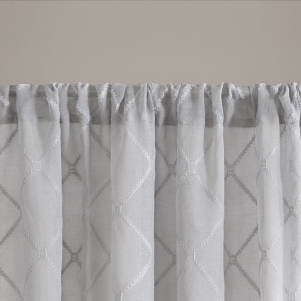 Madison Park Diamond Sheer Window Curtain Panel for Adult Living Room, 50"x95" Elegant Grey