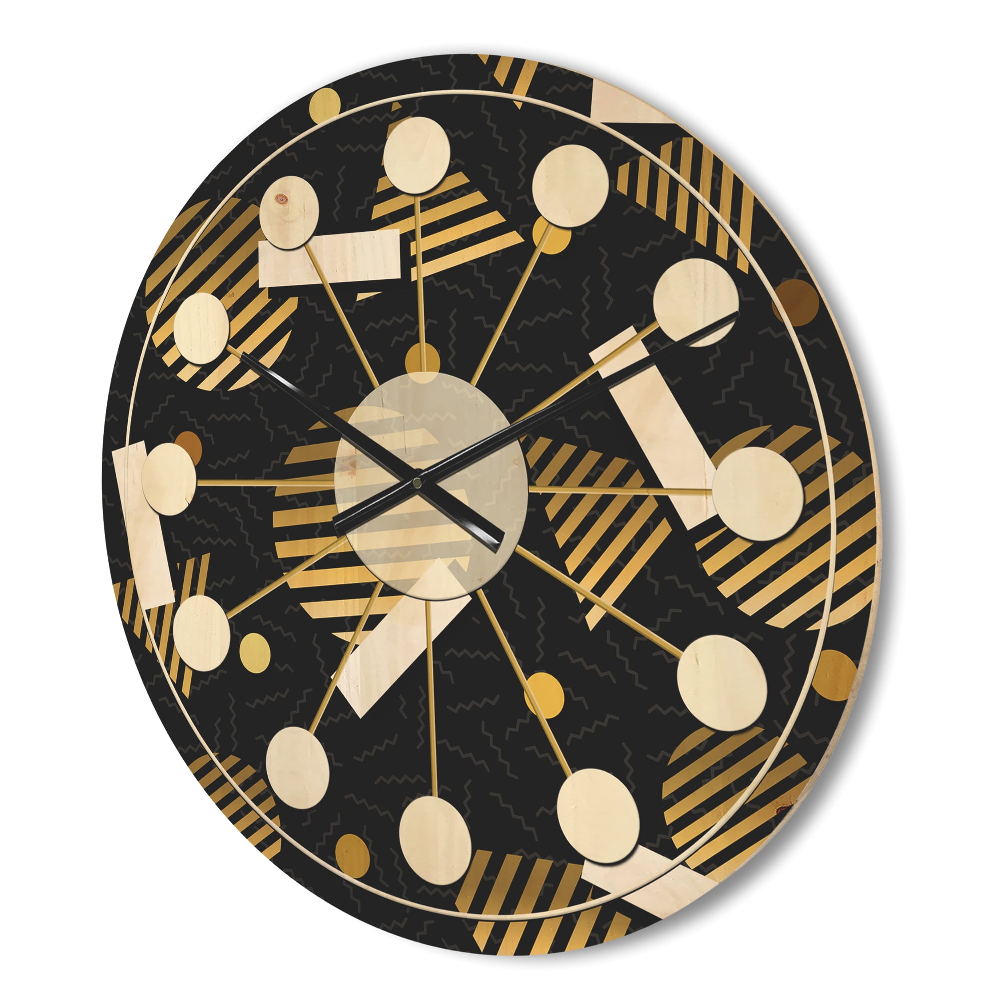 Designart 'Gold Circular Retro Pattern' Mid-Century Modern Wood Wall Clock