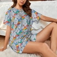 thumbnail image 4 of Gukieu cartoon Elephant Print Women's Short-sleeved Pajama Set, Round Neck Button Top Elastic Shorts 2-piece Set, Summer Home Leisure Clothing-X-Large, 4 of 6