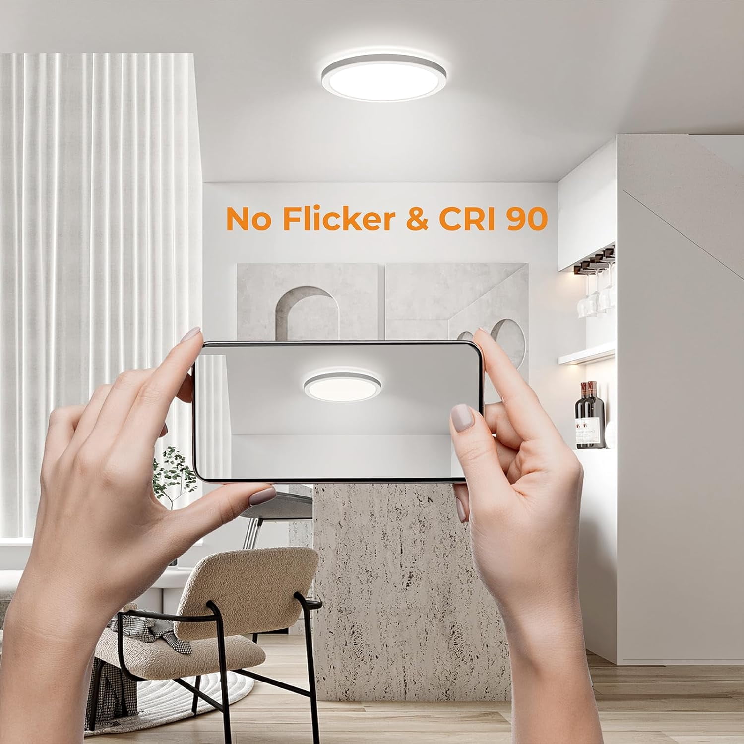 BLNAN 12'' LED Flush Mount Ceiling Light Fixture,24W 2400LM 3000K/4000K/5000K Ultra Thin Round White Lamp for Kitchen Porch Bedroom Hallway Stairwell Basement, Non-dimmable,2PCS