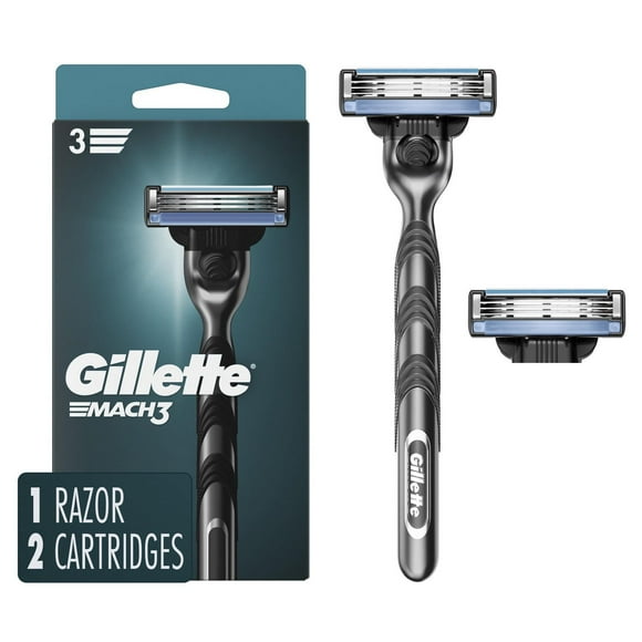 Gillette Mach3 Shaving Razor for Menillette 3-Blade Razor Handle for Men’s Grooming, 2 Razor Blade Refills, Razor Blades with Lubrication Strip, 1CT