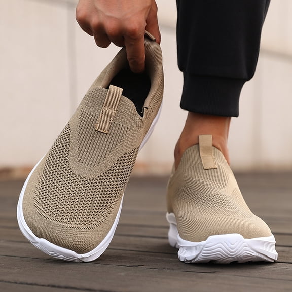Men's Wide Width Slip-On Walking Shoes, Breathable Lightweight Sneakers for Hiking, Travel, Gym Training and Everyday Comfort