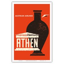 Athens (Athen) Greece - Ancient Greek Amphora - Austrian Airlines - Vintage Airline Travel Poster by Otto Peterseil c.1965 - Master Art Print (Unframed) 12in x 18in