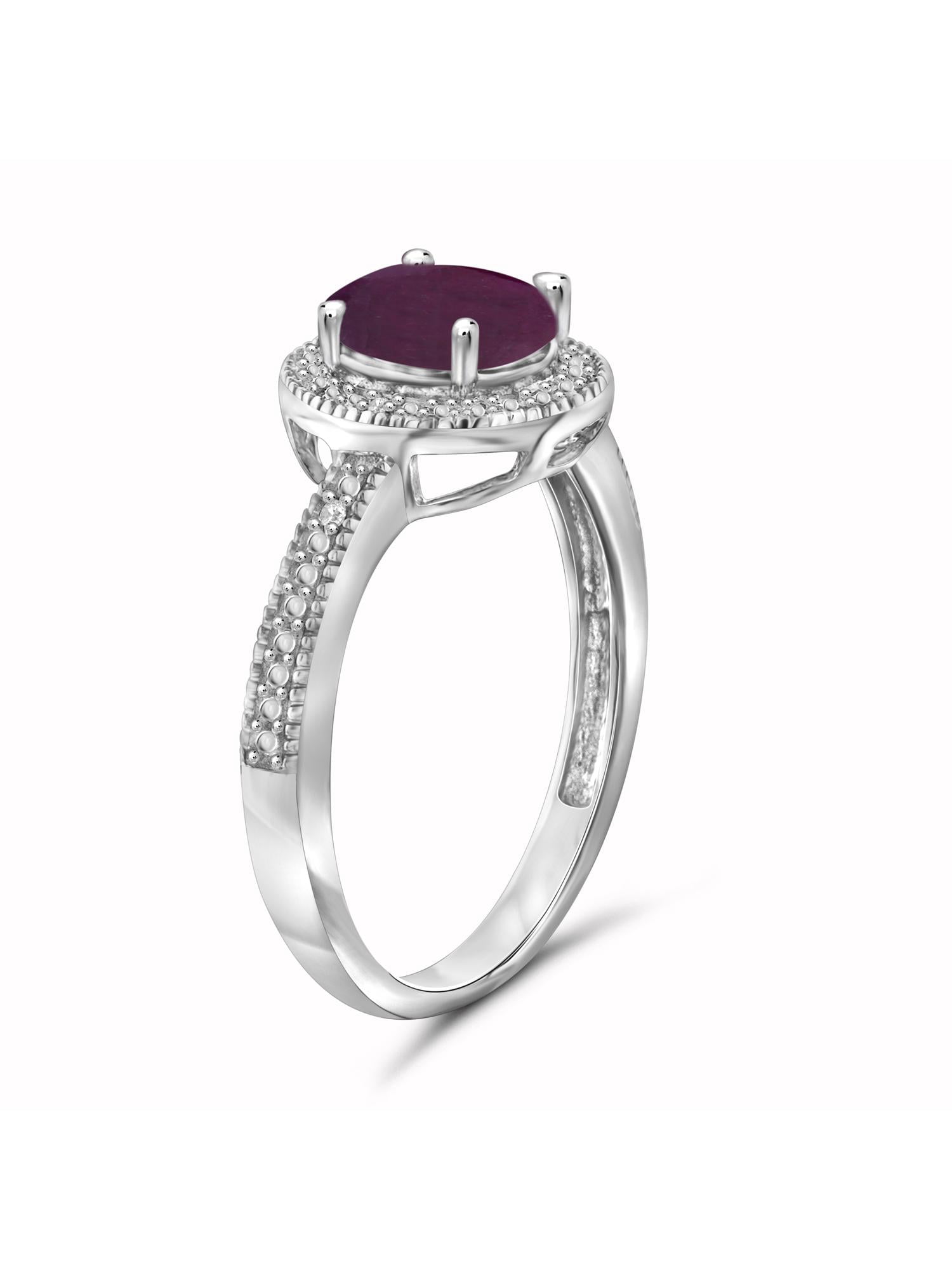 JewelersClub Ruby Ring Birthstone Jewelry – 2.00 Carat Ruby 0.925 Sterling Silver Ring Jewelry with White Diamond Accent – Gemstone Rings with Hypoallergenic 0.925 Sterling Silver Band