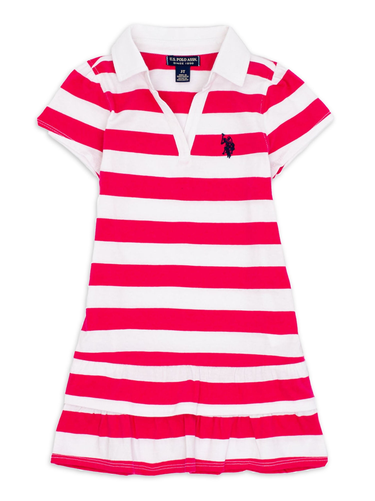 U.S. Polo Assn. Toddler Girl Short Sleeve Stripe Ruffle Dress, Sizes 2T