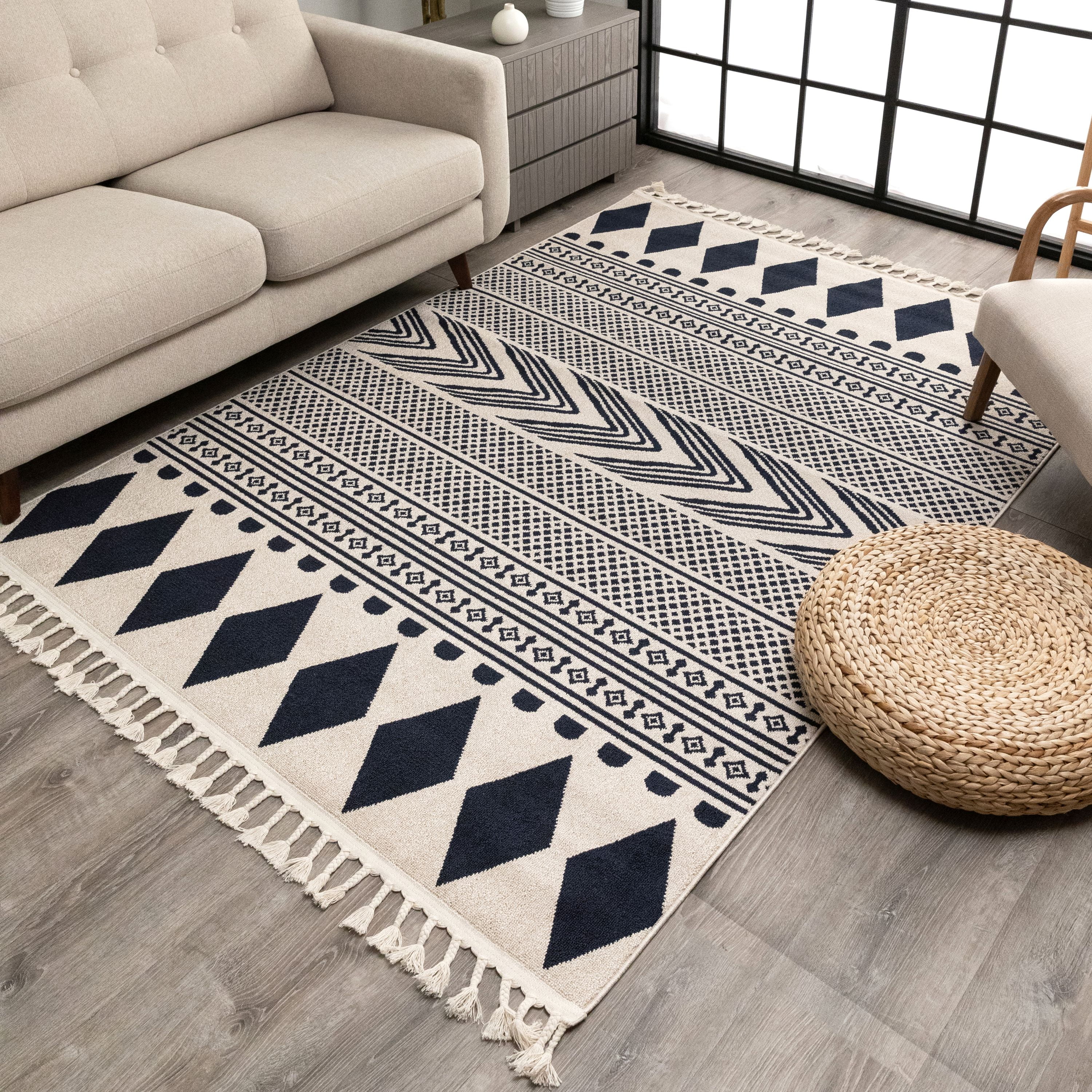 Well Woven Crocie Dark Blue Tribal Geometric Area Rug
