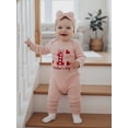 thumbnail image 6 of BemeyourBBs Baby Girl My 1st Valentines Day Outfits Spring Rib Knit Romper Long Sleeve Heart Print Jumpsuit with Headband Set Cute Newborn Clothes, 6 of 9