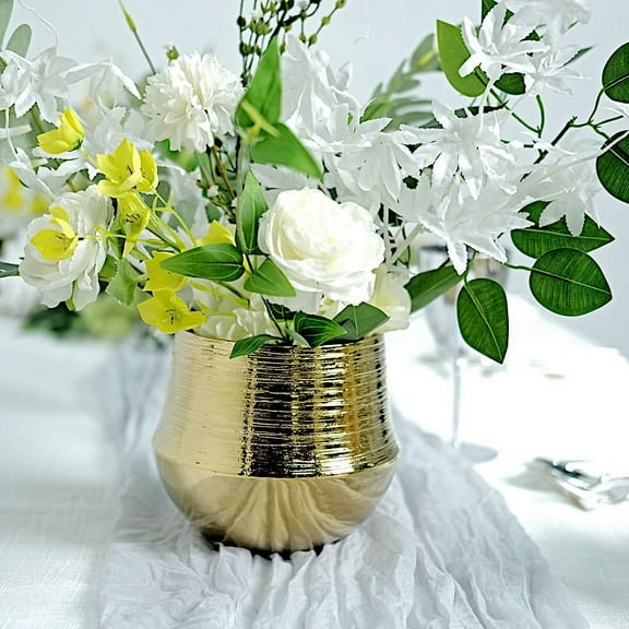 BalsaCircle 2 Gold 6 in Round Textured Ceramic Succulent Planters Flower Plant Pots Party Events Decorations