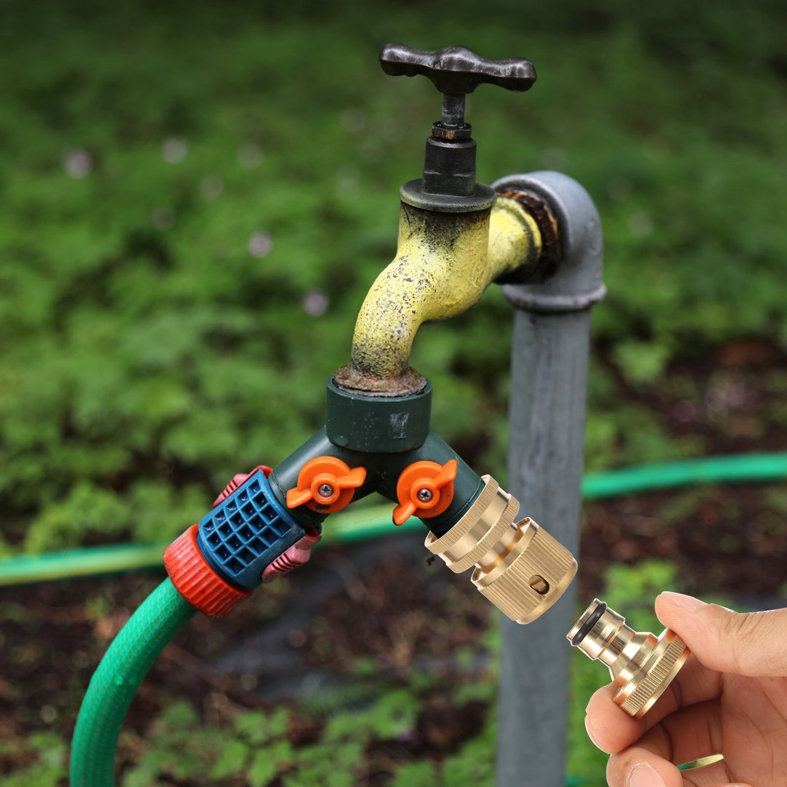 20 Pcs Garden Hose Quick Connect Fittings, Solid Brass 3/4" GHT Hose Connectors, Heavy Duty Quick Disconnect Adapter Set with 20 Washers for Faucets, Sprinklers and Nozzles, Leak-Proof & Rustproof