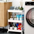 thumbnail image 4 of LLMRR 3 Tier Rolling Storage Cart, Bathroom Storage Cart with Lockable Wheels, Storage Organizer, Mobile Shelving Unit Cart for Bathroom, Laundry Room, Kitchen and Office, White, 4 of 8
