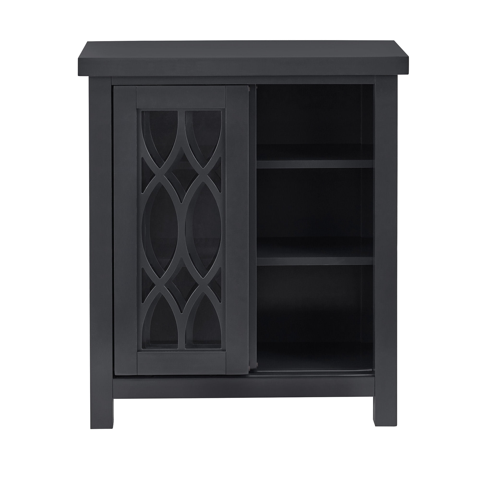 Weston Home Del Rey Geometric Glass Door Storage Cabinet with Adjustable Shelves, Navy Blue