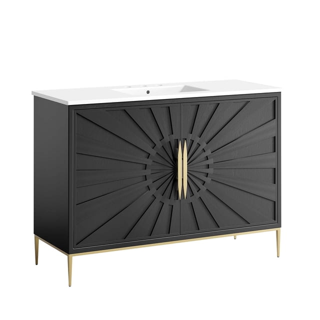 Pemberly Row 48" Solid Wood and MDF Bathroom Vanity in White/Black