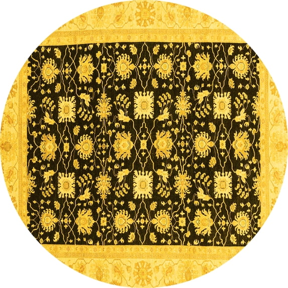 Ahgly Company Machine Washable Indoor Round Oriental Yellow Traditional Area Rugs, 8' Round