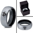 thumbnail image 4 of Tungsten Biohazard Toxic Poison Symbol Band Ring 8mm Men Women Comfort Fit Black Dome Brushed Gray Polished, 4 of 4